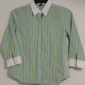 Ralph Lauren Lime Green, White, and Blue Stripe Contrast Collar Shirt Size M